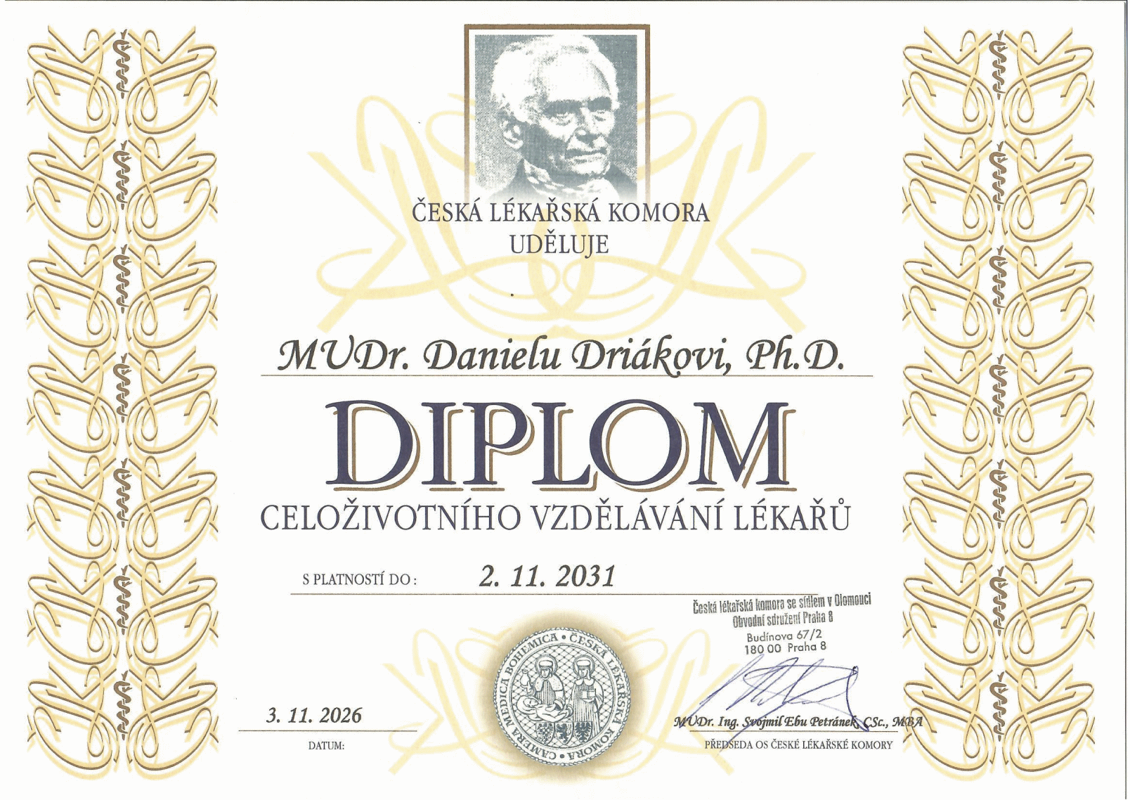 Diplom celoživotního vzdělávání lékařů České lékařské komory